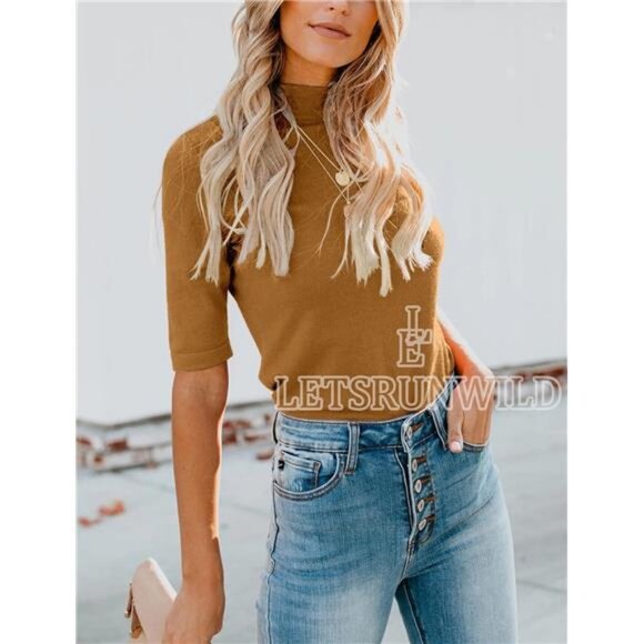 Business Casual Tops for Women Dressy Cute Tops Mock Turtleneck Tshirts Shirts - Picture 4 of 7